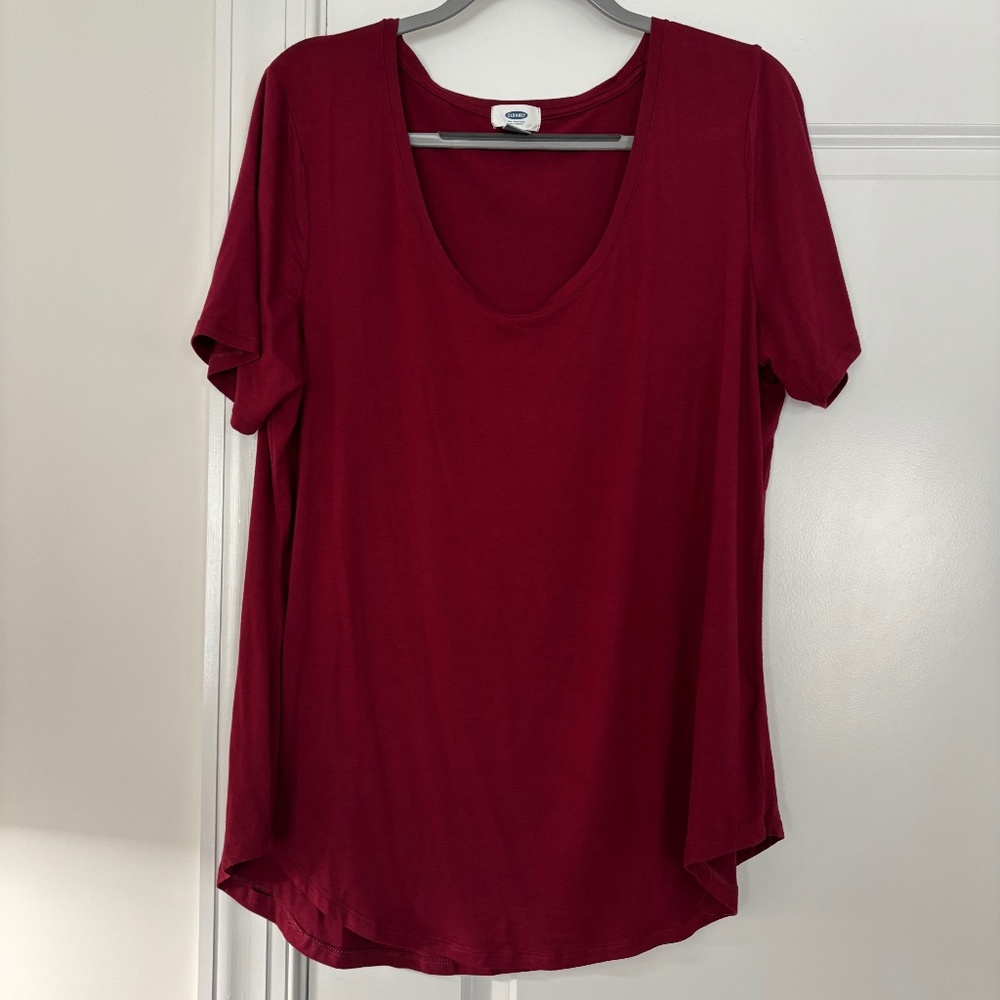 New Old Navy Deep Red Round Neck Short Sleeve Top